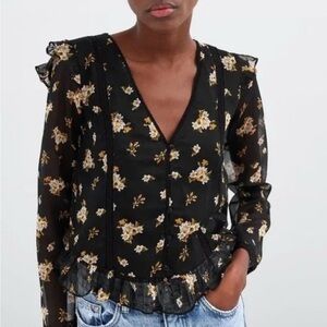 Zara Floral Black Sheer Top
